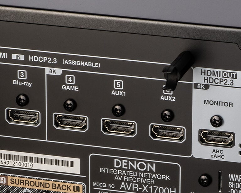 Denon AVR-X1700H Receptor AV de 7.2 canales - 80W/canal (modelo 2021),  video HDMI 8K avanzado con eARC, Dolby Atmos, DTS:X, HEOS integrado,  control de