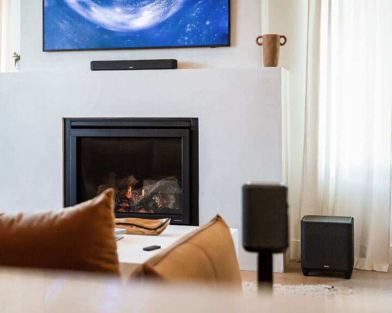 Wireless sound bar, subwoofer, and rear channel speakers connect to build a Wireless Home Theater